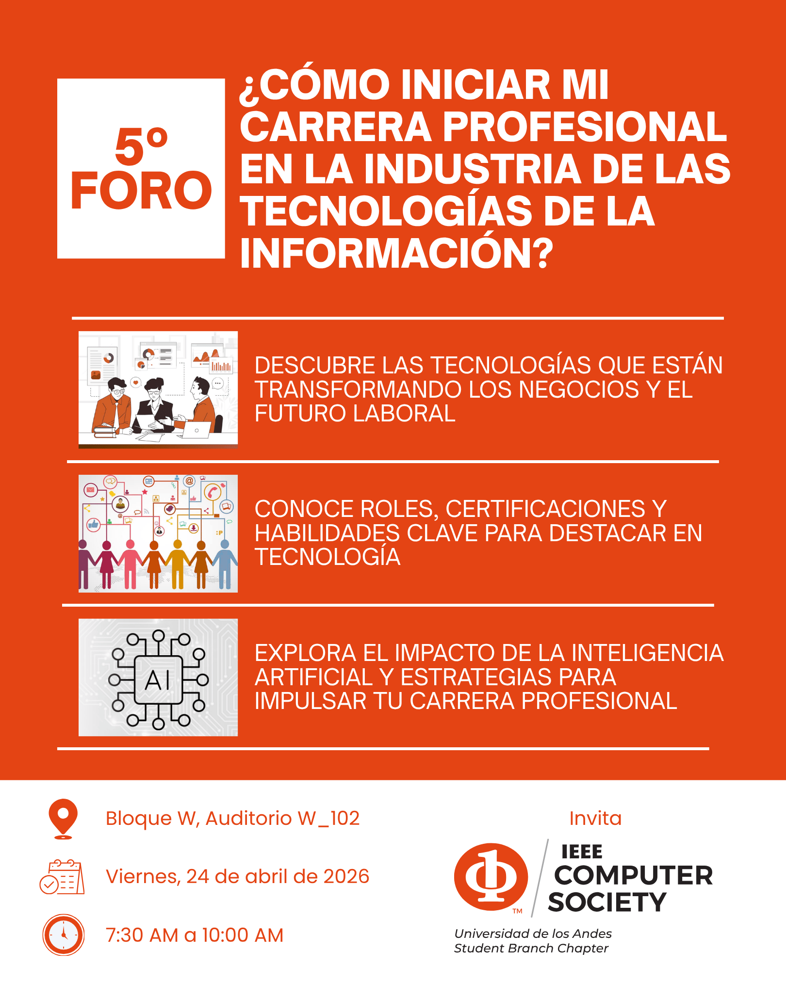 Afiche del 5º Foro sobre cómo iniciar una carrera profesional en la industria de las tecnologías de la información