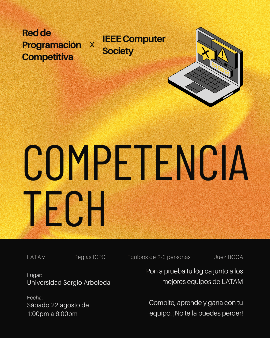Afiche de la Competencia Tech, organizada por la Red de Programación Competitiva y IEEE Computer Society